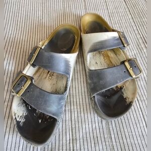 Birkenstock Arizona Sandals Tie Dye Slides Size 40 Double Buckle Metallic Color